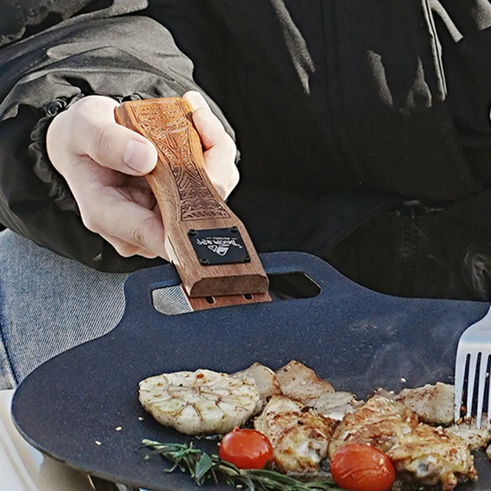 Camping Cooking Utilities - Sartén de madera natural para exteriores