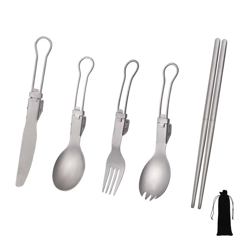 Camping Cooking And Eating - Juego de Cubiertos Plegables de Titanio